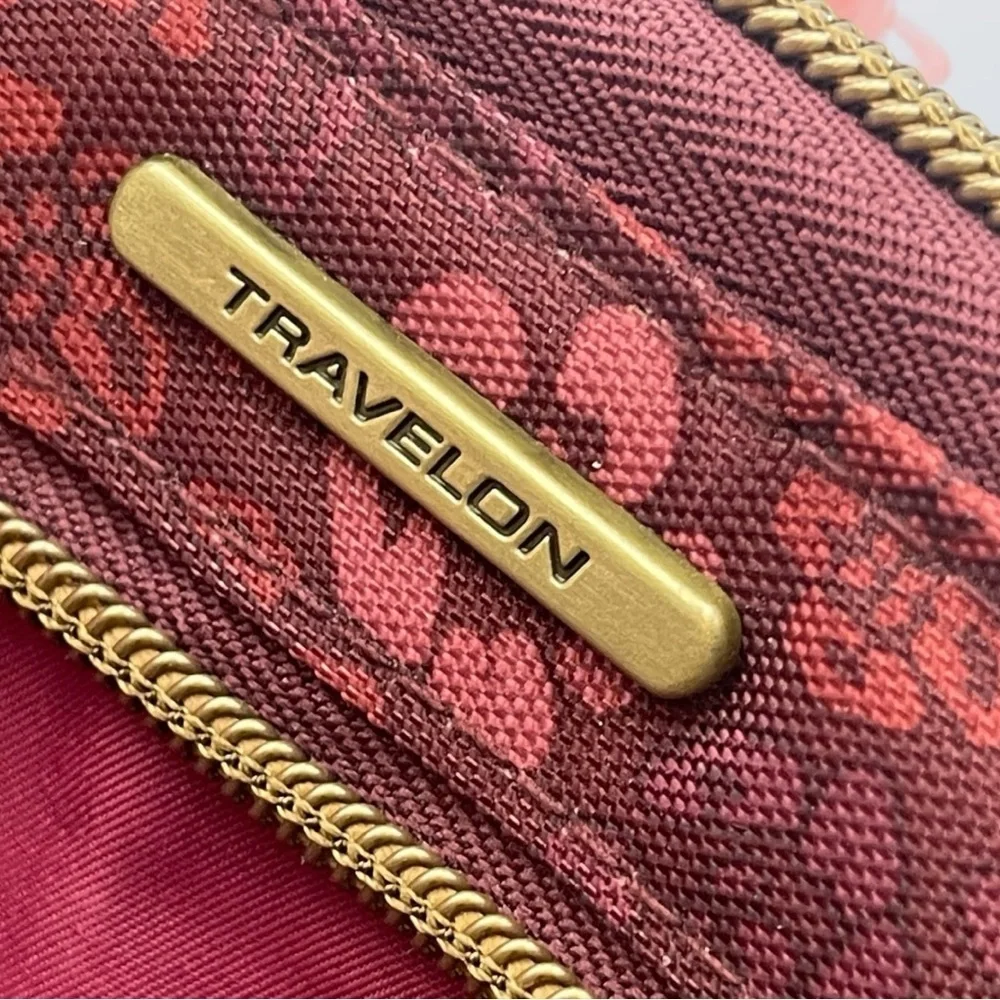 Travelon RFID Blocking Single Zip Wallet Floral Burgundy Rose Design